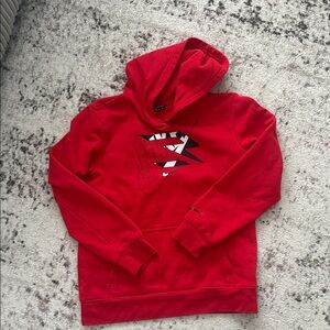 Nike Red Hoodie with Layered Swoosh Graphic